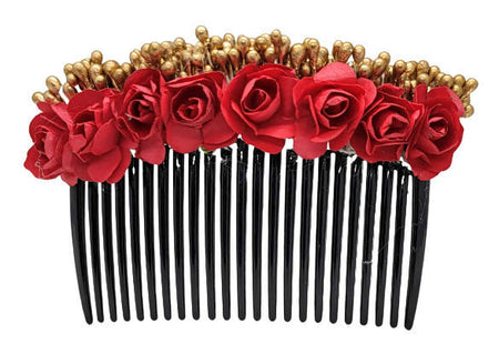 Red & Gold Flower Hair Comb