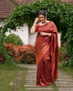 DEIANA'S Beautiful Designer Golden zari Soft Lichi Silk Saree - Maroon