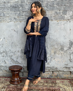 The52 Blue Women's Gorgeous Embroidered Viscose Chanderi Fabric Straight Kurta Pant with Dupatta Set - Distacart