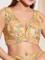 Joban Fashion Gold Multi Polyester Padded Blouse With V Neck Sleeveless - Distacart