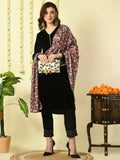 Myshka Women's Black Velvet Kurta & Trousers With Dupatta Party Sets