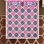 Vamika Printed Cotton White & Pink Flower Design Bedsheet With Pillow Covers (LEOC_PPNKC_P)