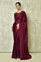Wine Silk Solid Designer Saree with Blouse - Purvi