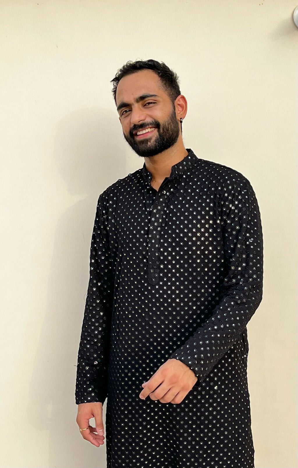 Black Mirror Work Kurta by Hilo Design