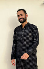 Black Mirror Work Kurta by Hilo Design