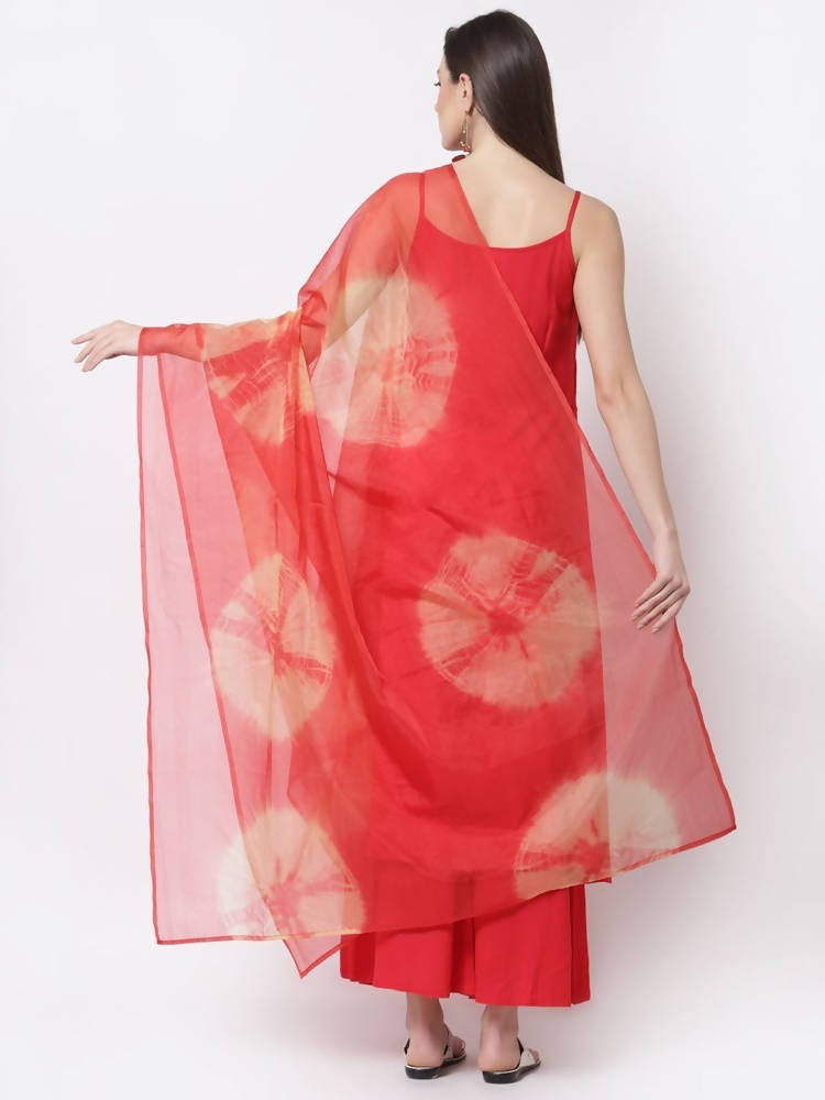 Myshka Red Color Rayon Solid Kurta With Palazzo Dupatta Set