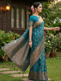 Shree Shyam Fashion Rama Blue Silk Blend Saree - Distacart