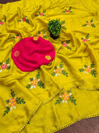 Teeya Creation Yellow Rangoli Silk Embroidery Work Party Wear Designer Saree - Distacart