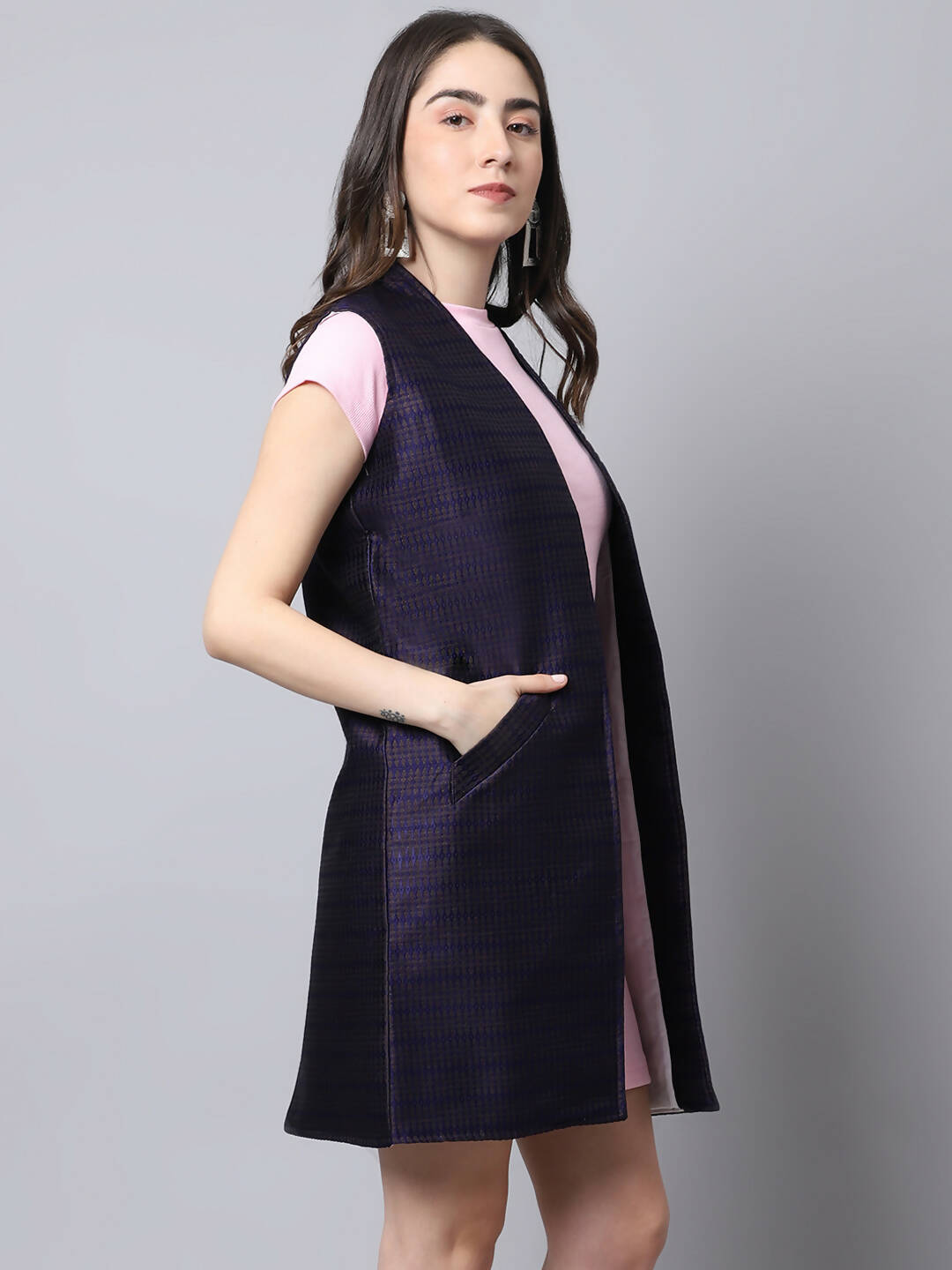 Even Apparels Navy Bansari Silk Open Front Women's Long Coat - Distacart