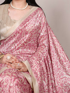Vastranavya Salmon Tussar Silk Printed Saree with Unstitched Blouse - Distacart