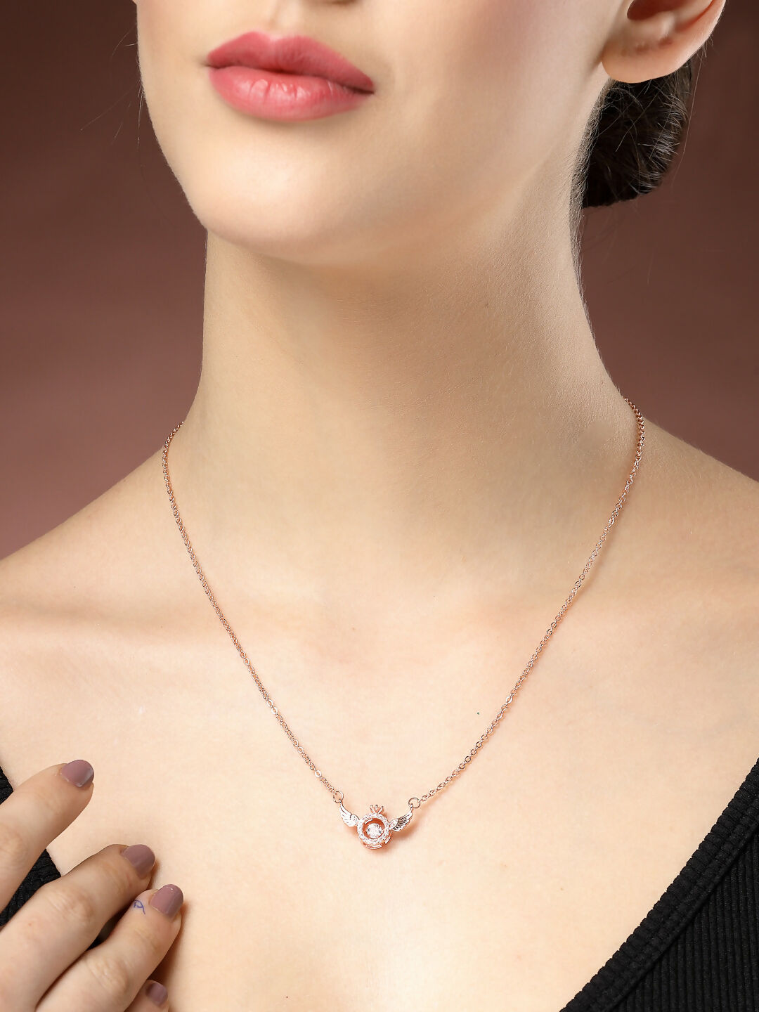 NVR Women's Rose Gold American Diamond Metal Chain