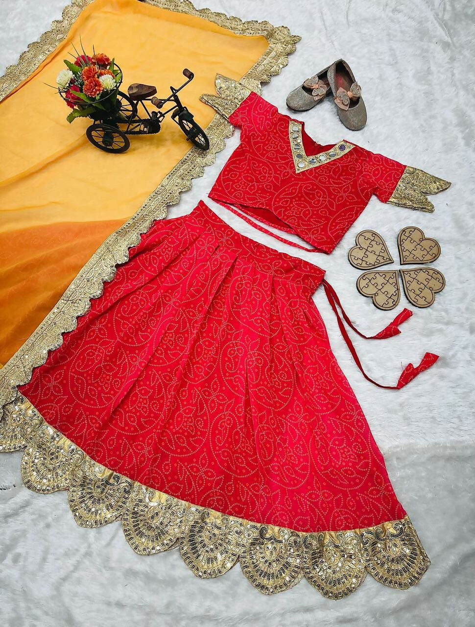 Jyoti Fashion Beautiful Red Faux Georgette Digital Printed with Sequins Embroidered Kids Lehenga Choli Set