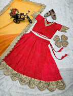 Jyoti Fashion Beautiful Red Faux Georgette Digital Printed with Sequins Embroidered Kids Lehenga Choli Set