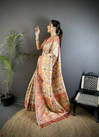 Joban Fashion Cream Banarasi Soft Silk Woven Saree - Distacart