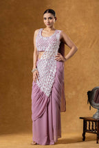 Teeya Creation Onion Color Faux Georgette Embroidery Work Party Wear Ready To Wear Saree - Distacart