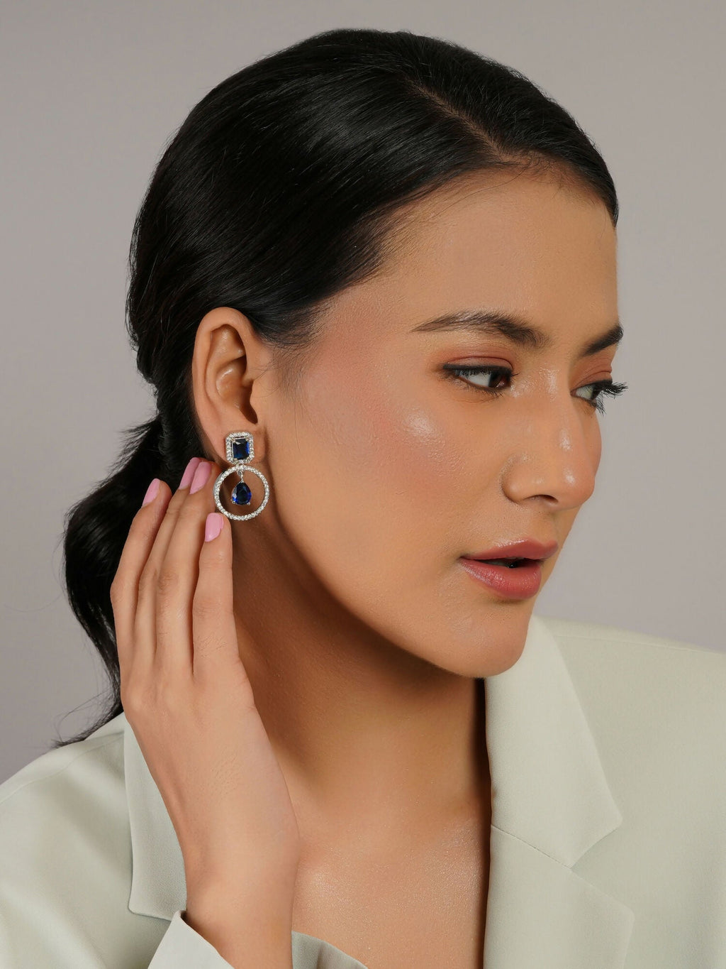 Stone kundan earrings (Blue) - Ruby Raang - Distacart