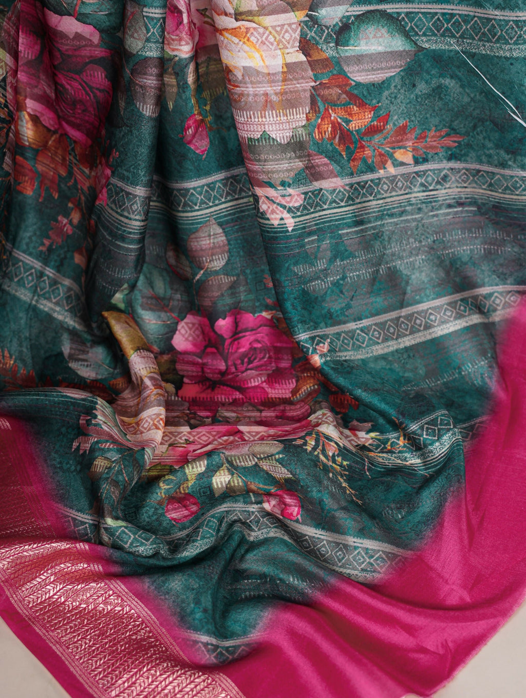 Vastranavya Green Tussar Silk Printed with Viscose Border Saree with Unstitched Blouse - Distacart