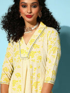 Ahalyaa Women Yellow Colour Crepe Printed Kurta Pant Set - Distacart