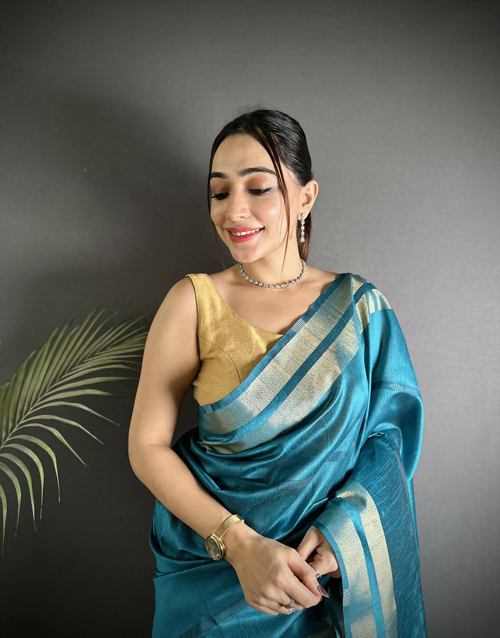 Joban Fashion Turquoise Woven Pattern Raw Silk Kanjivaram Silk Saree - Distacart
