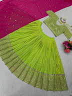 Jyoti Fashion Women's Green Faux Georgette Sequins with Thread Embroidered Designer Lehenga Choli Set