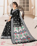 DEIANA'S Beautiful Designer Golden zari Soft Lichi Silk Saree - Black