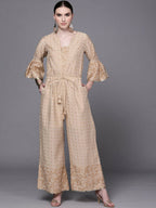 Ahalyaa Off White & Pink Printed Basic Jumpsuit - Distacart