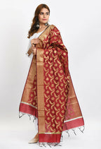 Mominos Fashion Moeza Women's Banarsi Silk Floral Woven Design Maroon Dupatta - Distacart