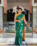 DEIANA'S Beautiful Designer Golden zari Soft Lichi Silk Saree - Rama