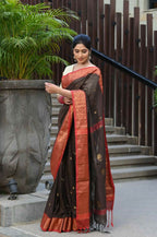 Beatitude Brown Cotton Banarasi Saree