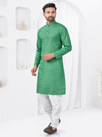 Joban Fashion Men's Rayon Cotton Green Printed Kurta Pyjama set