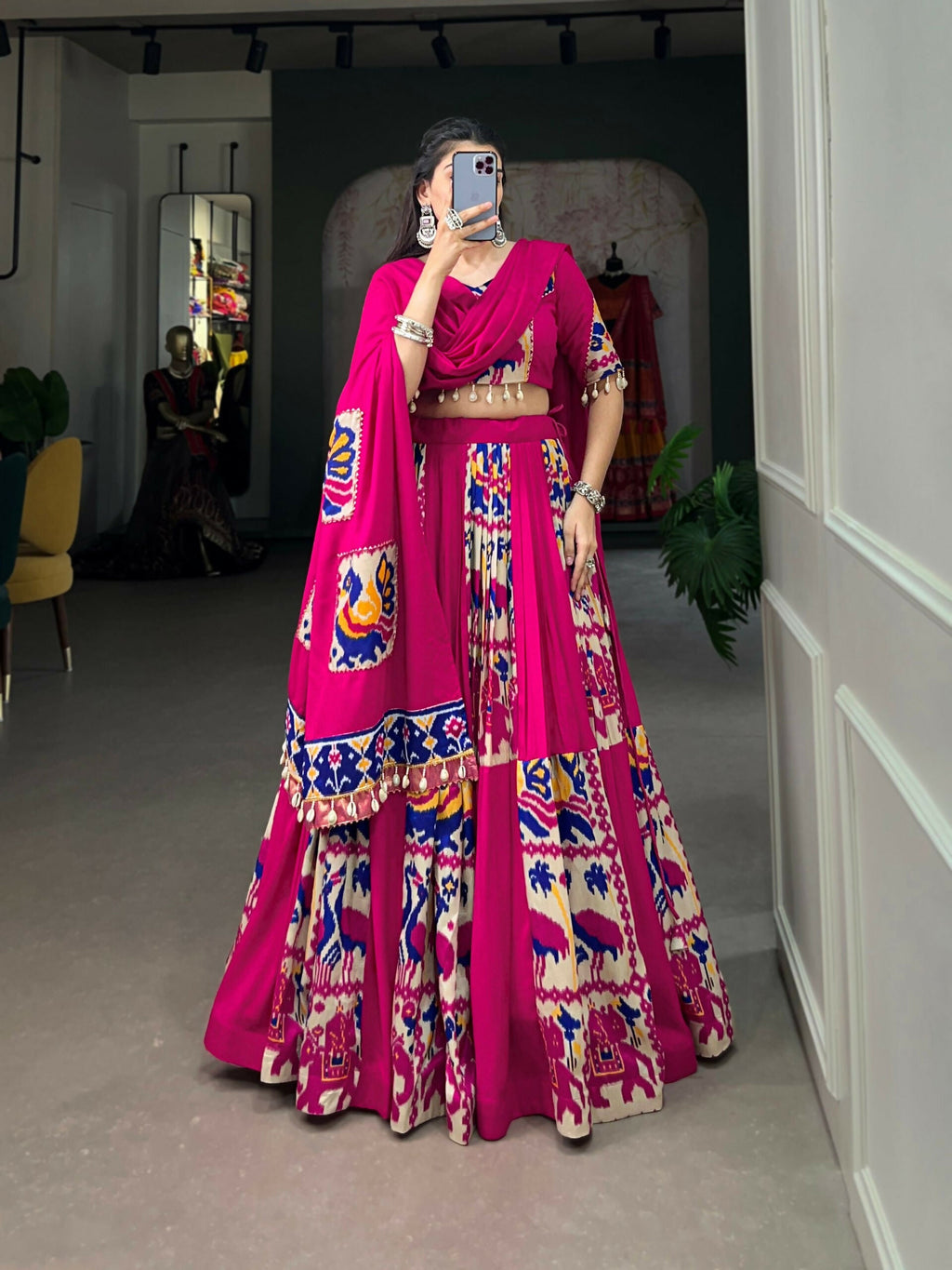 Vastranavya Navaratri Special Rayon with Printed Silk Lehenga with Stitched Choli - Pink