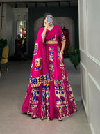 Vastranavya Navaratri Special Rayon with Printed Silk Lehenga with Stitched Choli - Pink