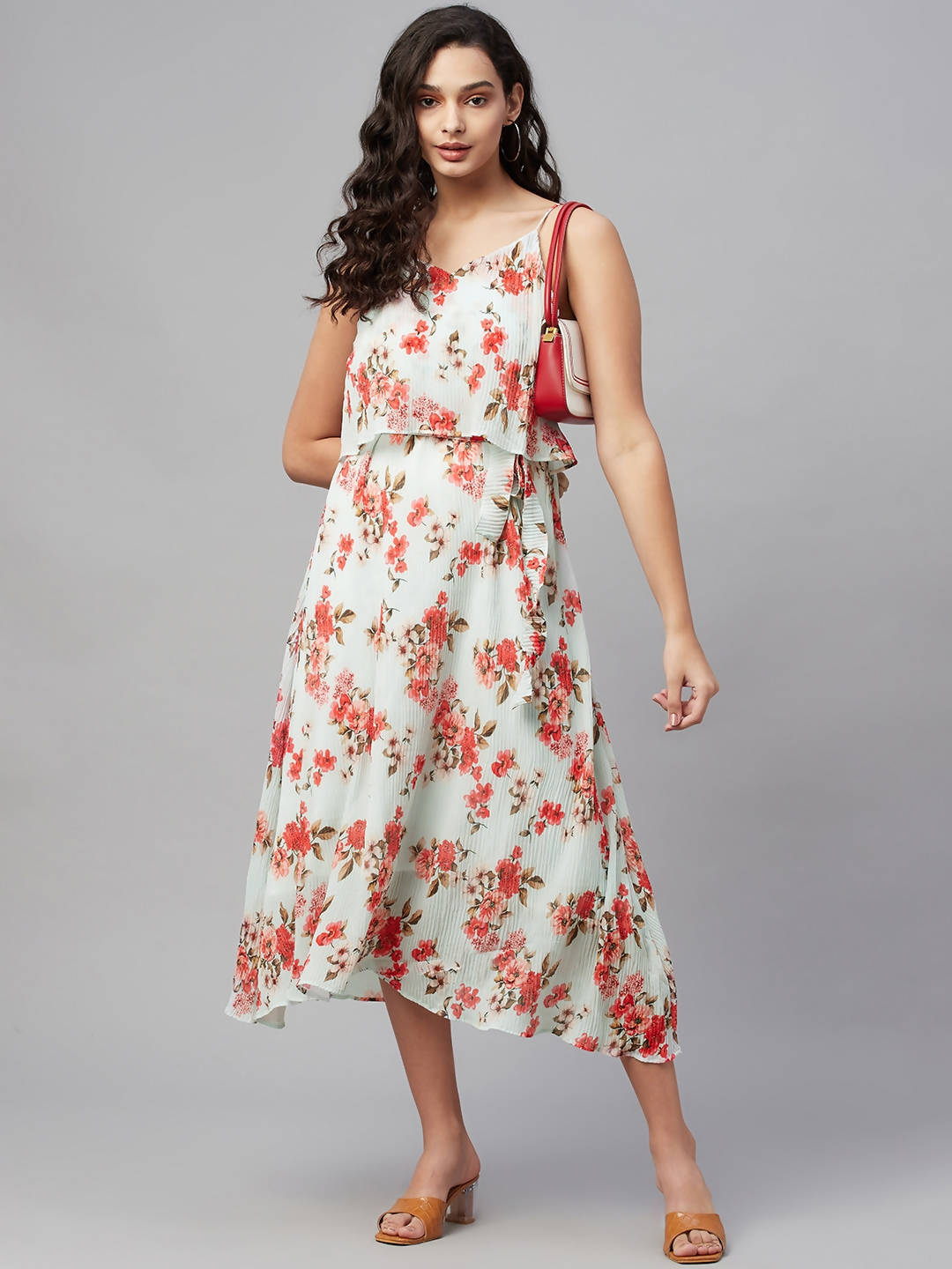 Myshka Women Multicolor Printed Sleeveless V Neck Dress - Distacart