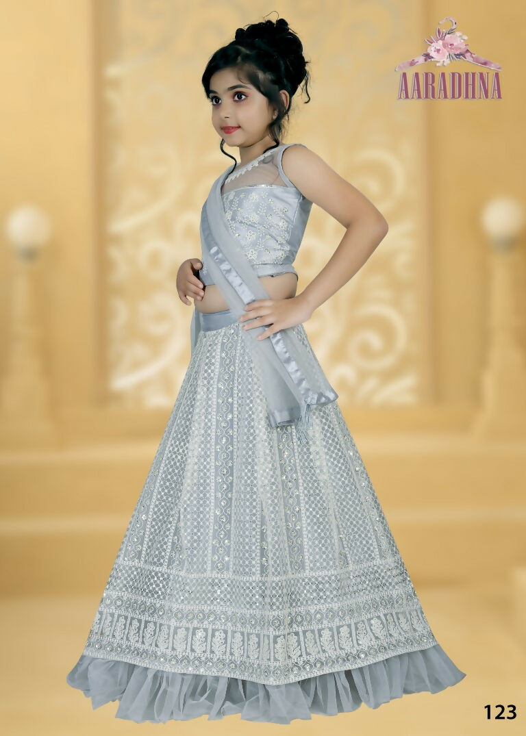 Wedding Designer Prussianblue Net Kidswear Lahenga - Aaradhna