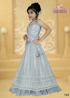 Wedding Designer Prussianblue Net Kidswear Lahenga - Aaradhna