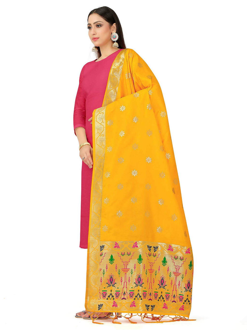 Mimosa Women's Floral Art Silk Gold Dupatta - Distacart