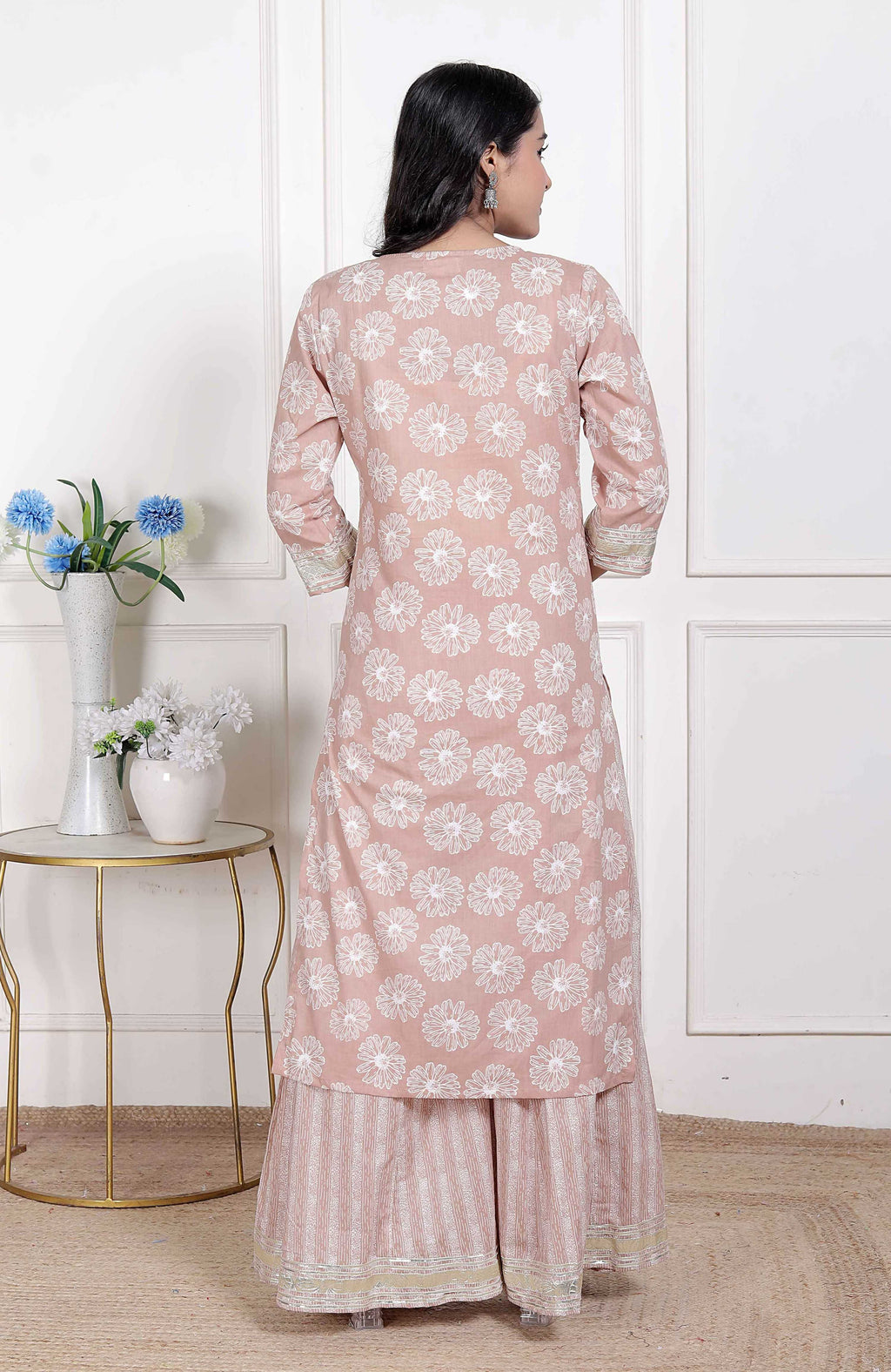 Miravan Women Brown Floral Printed Straight Ethnic Kurta with Palazzo