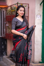 Black Silk Blend Ethnic Motifs Saree with Unstitched Blouse - A2M