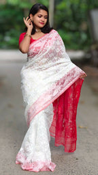 Exclusive Collection White Red White Red Jamdani Saree - Distacart