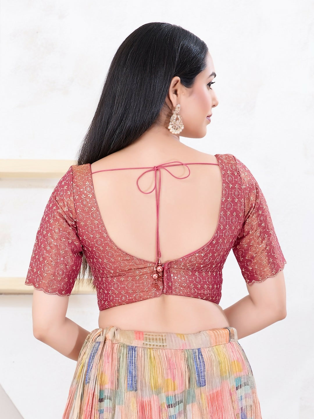 Joban Fashion Magenta Tissue Elbow Sleeveless Back Open Blouse