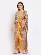 Myshka Women's Multi Solid Cotton Blend 3/4 Sleeve Round Neck Casual Kurta Pant Dupatta Set