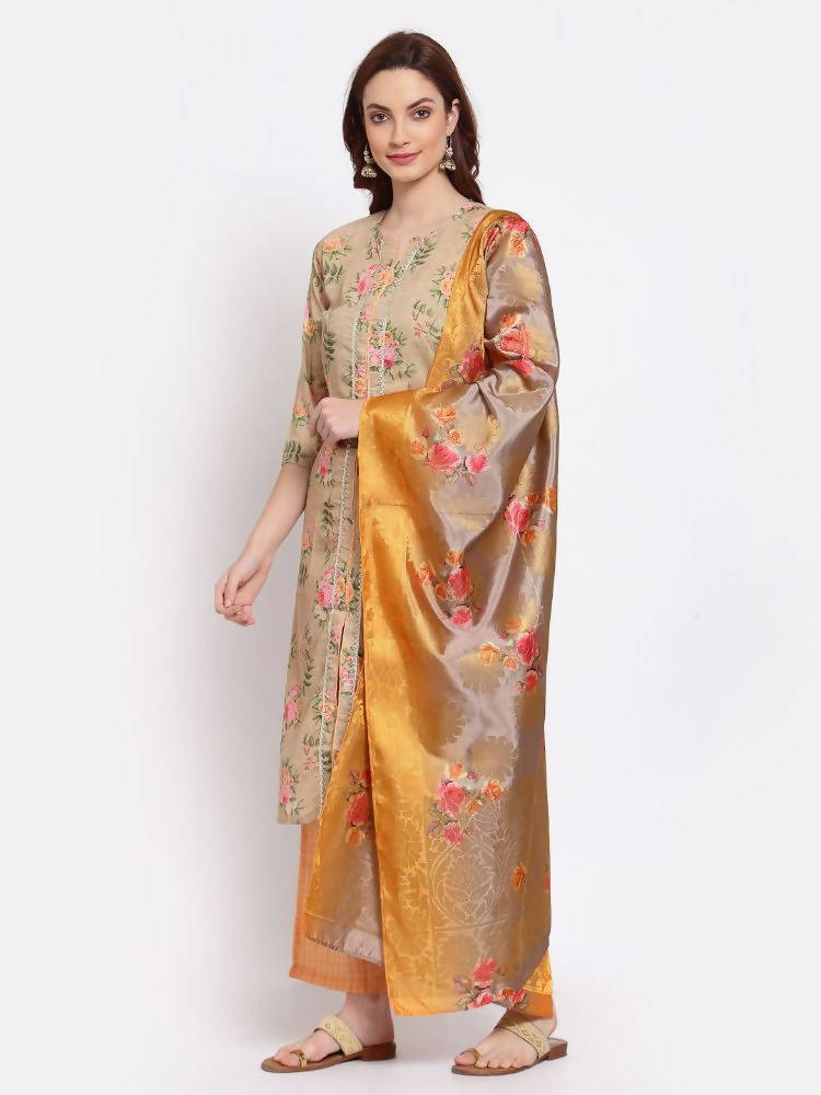 Myshka Women's Multi Solid Cotton Blend 3/4 Sleeve Round Neck Casual Kurta Pant Dupatta Set