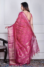 Morchari Pink Script Printed Orzanga Saree Unstitched Blouse - Distacart