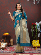 Lorenvalley Fashion Rama Soft Silk Woven Design Gold Zari Weaving Saree