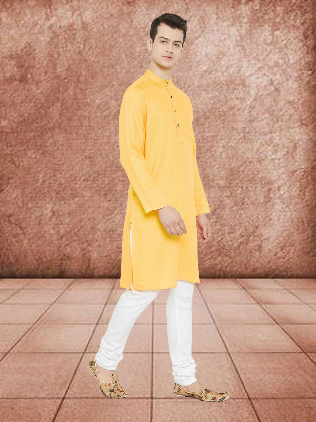 Even Apparels Men's Embroided Yellow Kurta