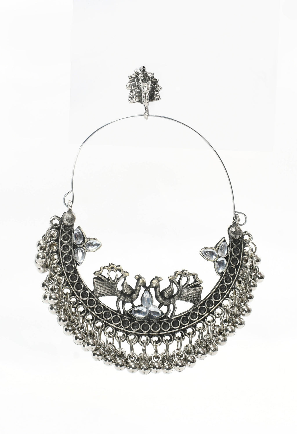 Mominos Fashion Johar Kamal Silver Peacock Design Chandbali Earrings - Distacart