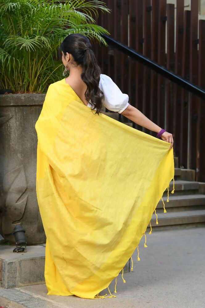 Beatitude Yellow Cotton Ghicha Pallu Saree