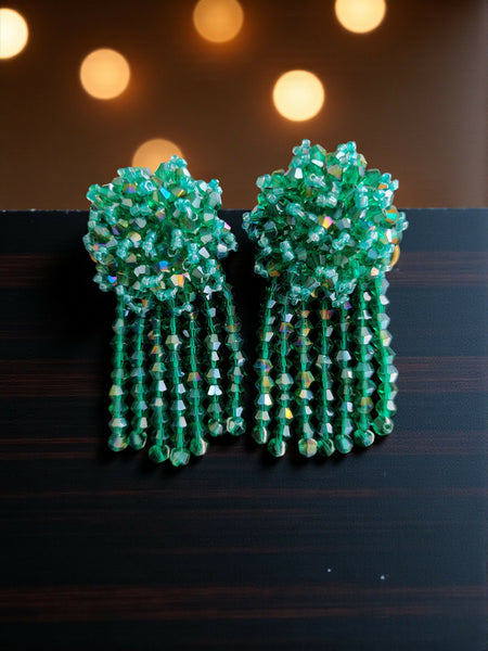 Inhanns Handmade Crystal Water Fall Earrings - Short - Sea Green Small