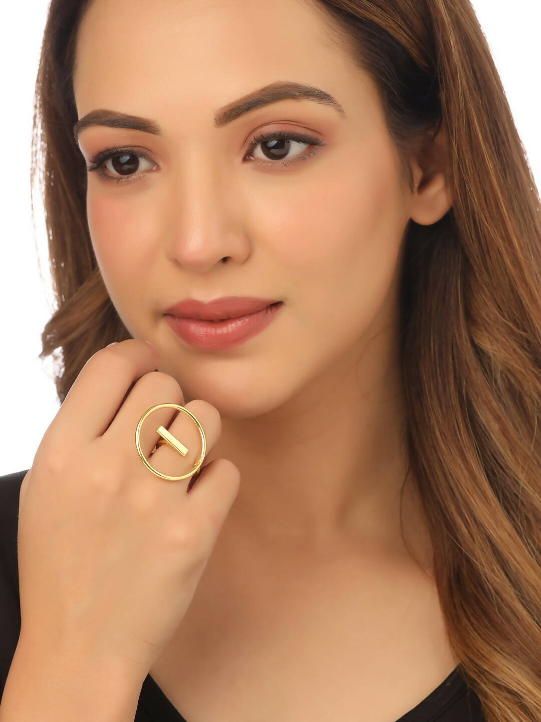 NVR Women Gold-Polished Adjustable Finger Ring