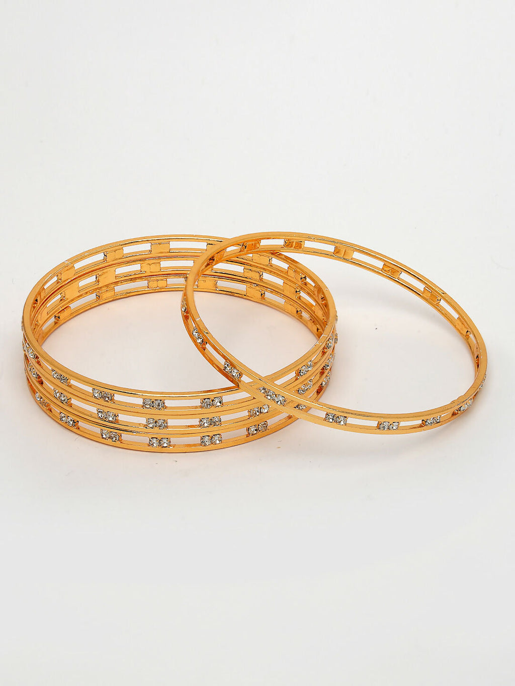 NVR Women's Set of 4 Gold-Polished CZ Stone-Studded Bangles - Distacart